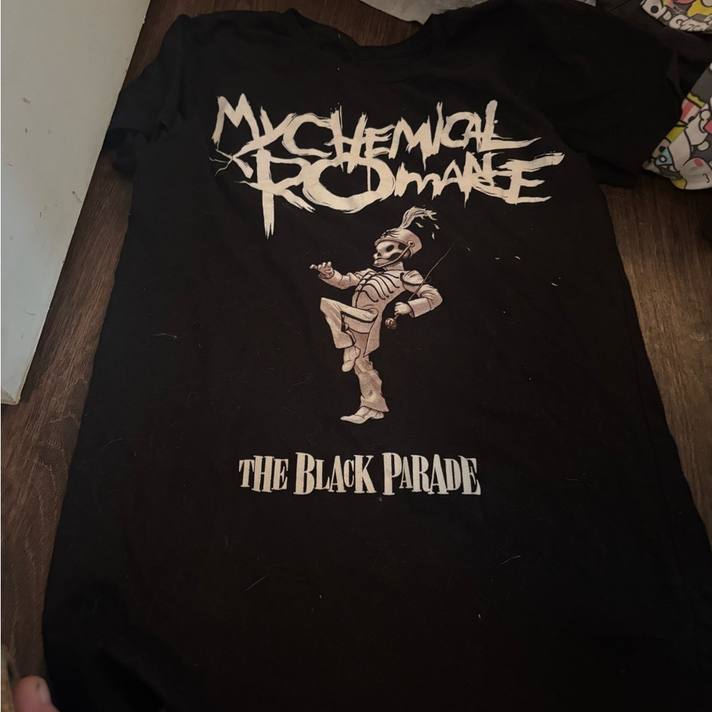 Black Graphic Tee with Band Design